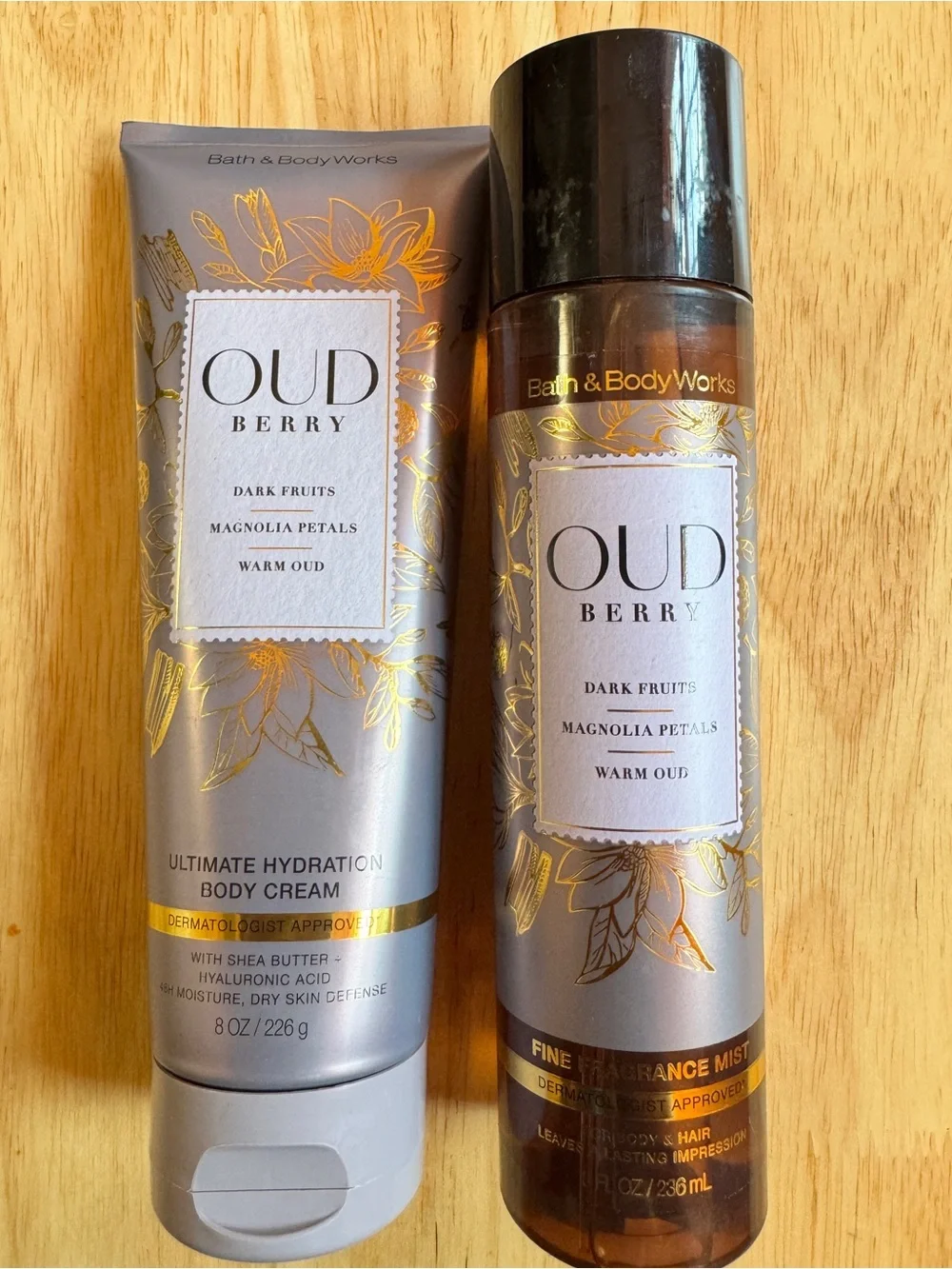 Bath & Body Works Oud Berry Body Cream & Fragrance Mist - Silver, Gold, Black